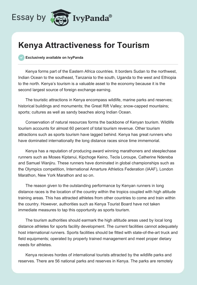 Kenya Attractiveness for Tourism. Page 1