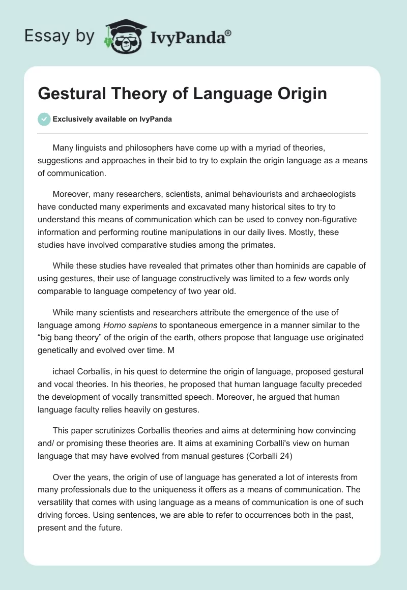 Gestural Theory of Language Origin. Page 1