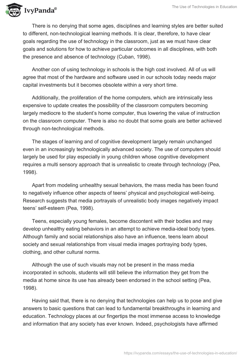 The Use of Technologies in Education. Page 3