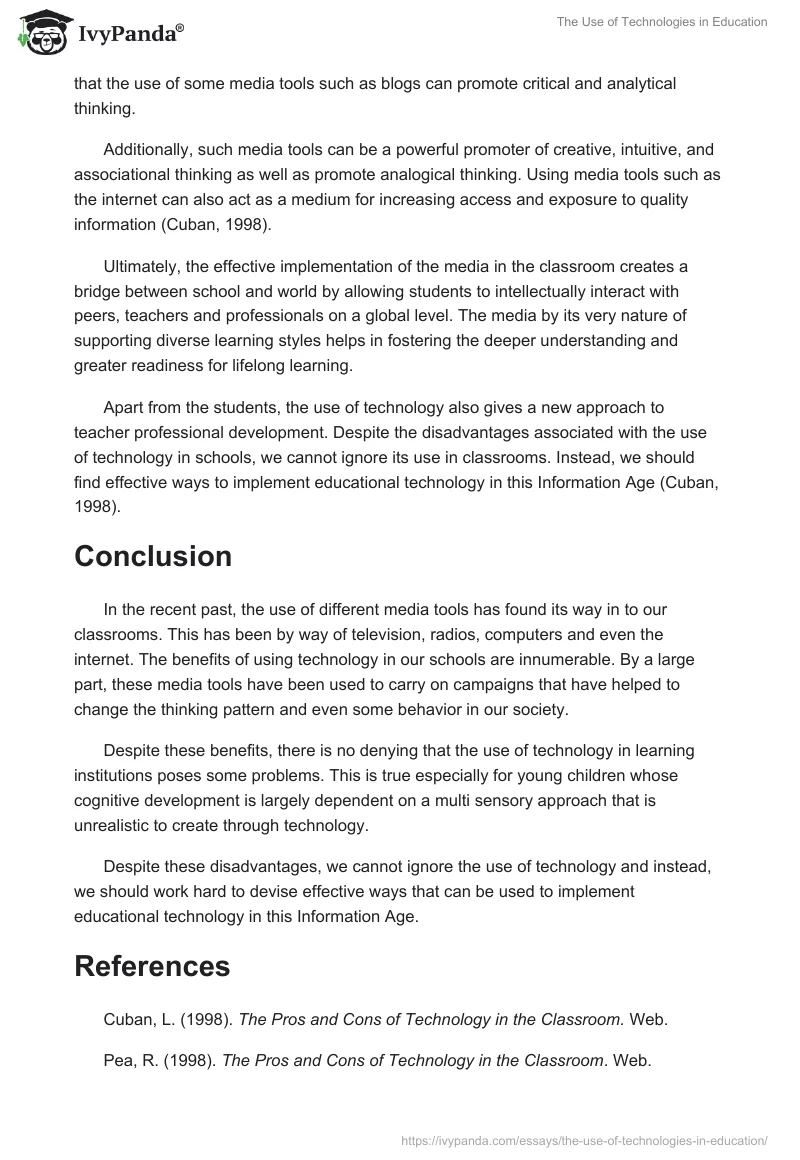 The Use of Technologies in Education. Page 4