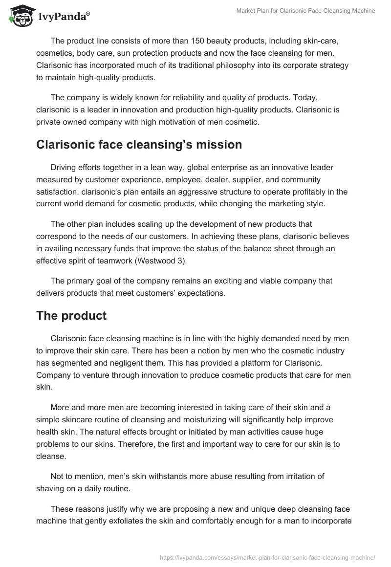Market Plan for Clarisonic Face Cleansing Machine. Page 2
