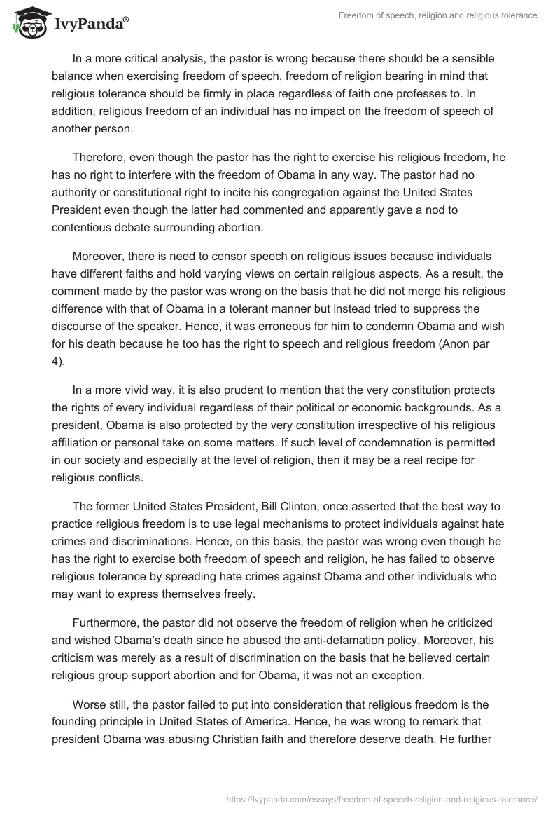 Freedom of Speech, Religion and Religious Tolerance. Page 2