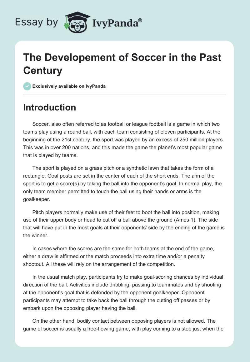 The Developement of Soccer in the Past Century. Page 1