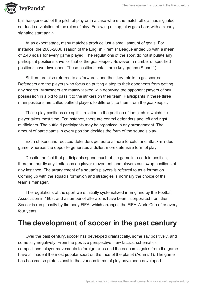 The Developement of Soccer in the Past Century. Page 2