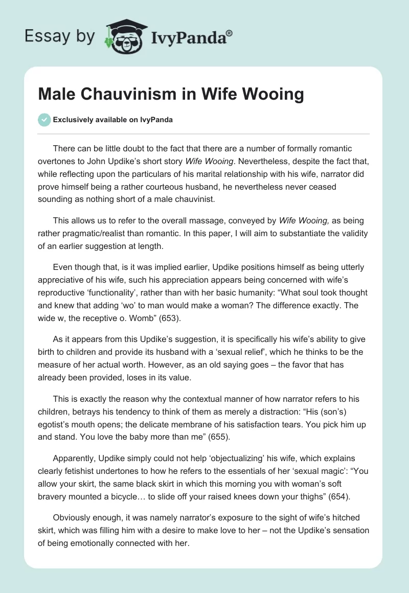 Male Chauvinism in Wife Wooing. Page 1