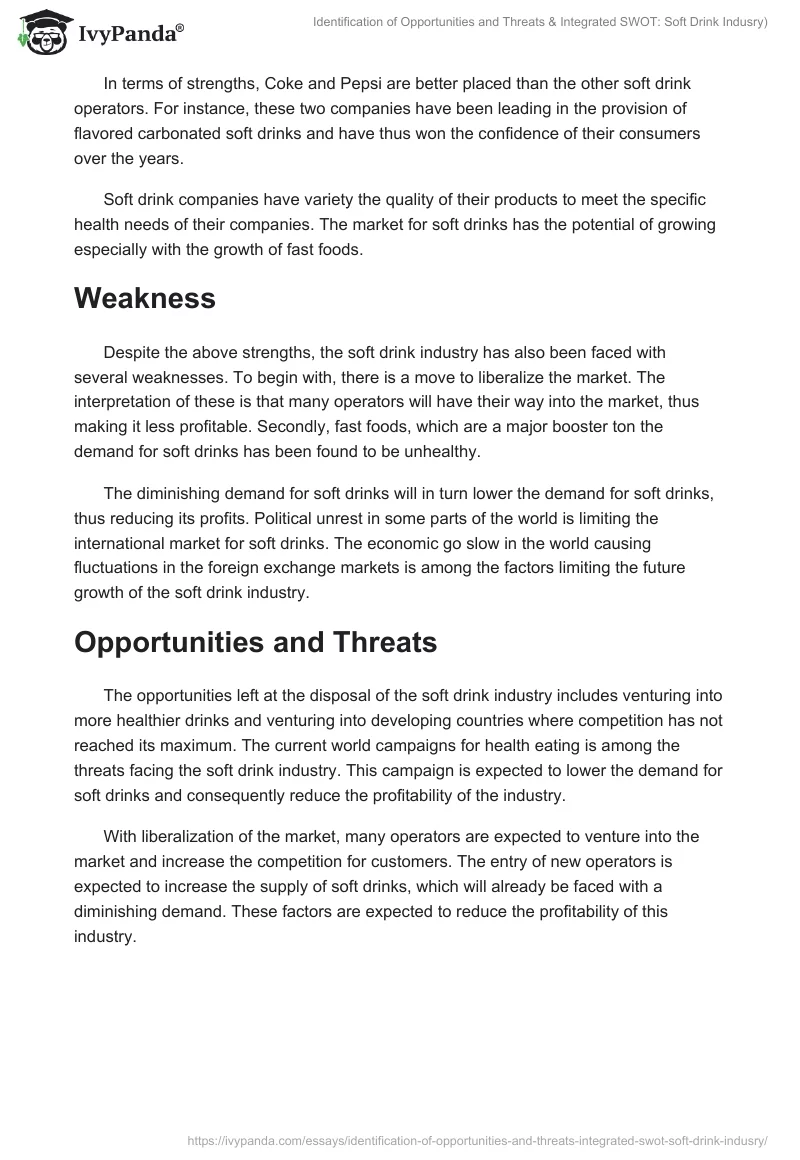 Identification of Opportunities and Threats & Integrated SWOT: Soft Drink Indusry. Page 2