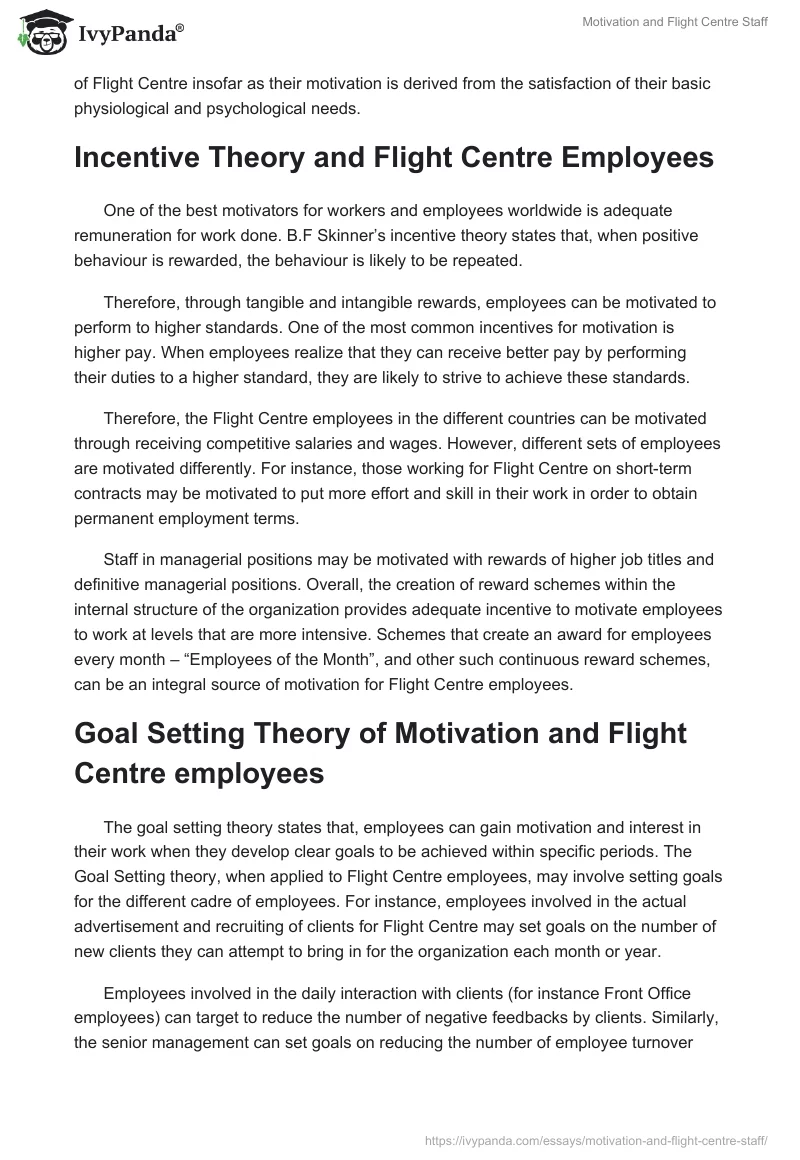 Motivation and Flight Centre Staff. Page 2