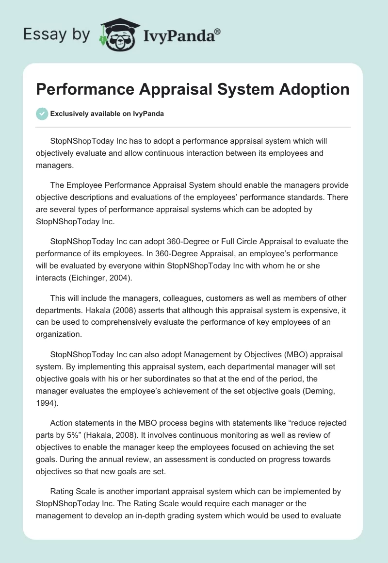 Performance Appraisal System Adoption. Page 1