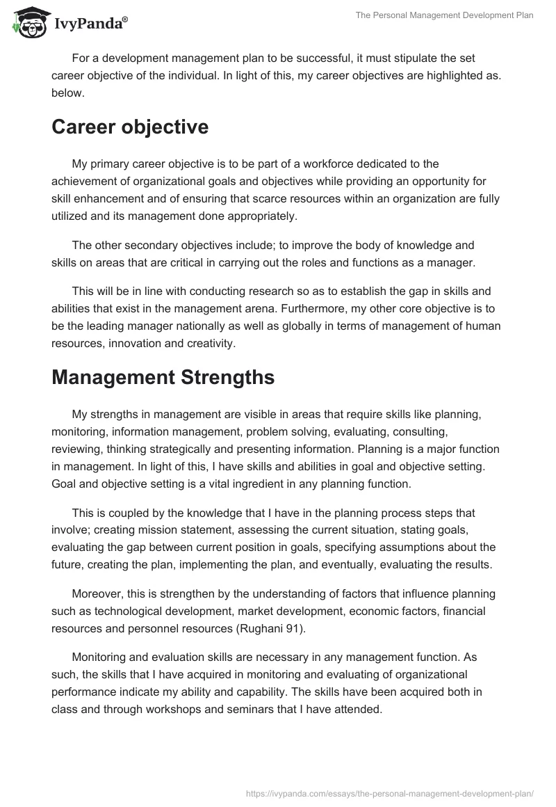 The Personal Management Development Plan. Page 2
