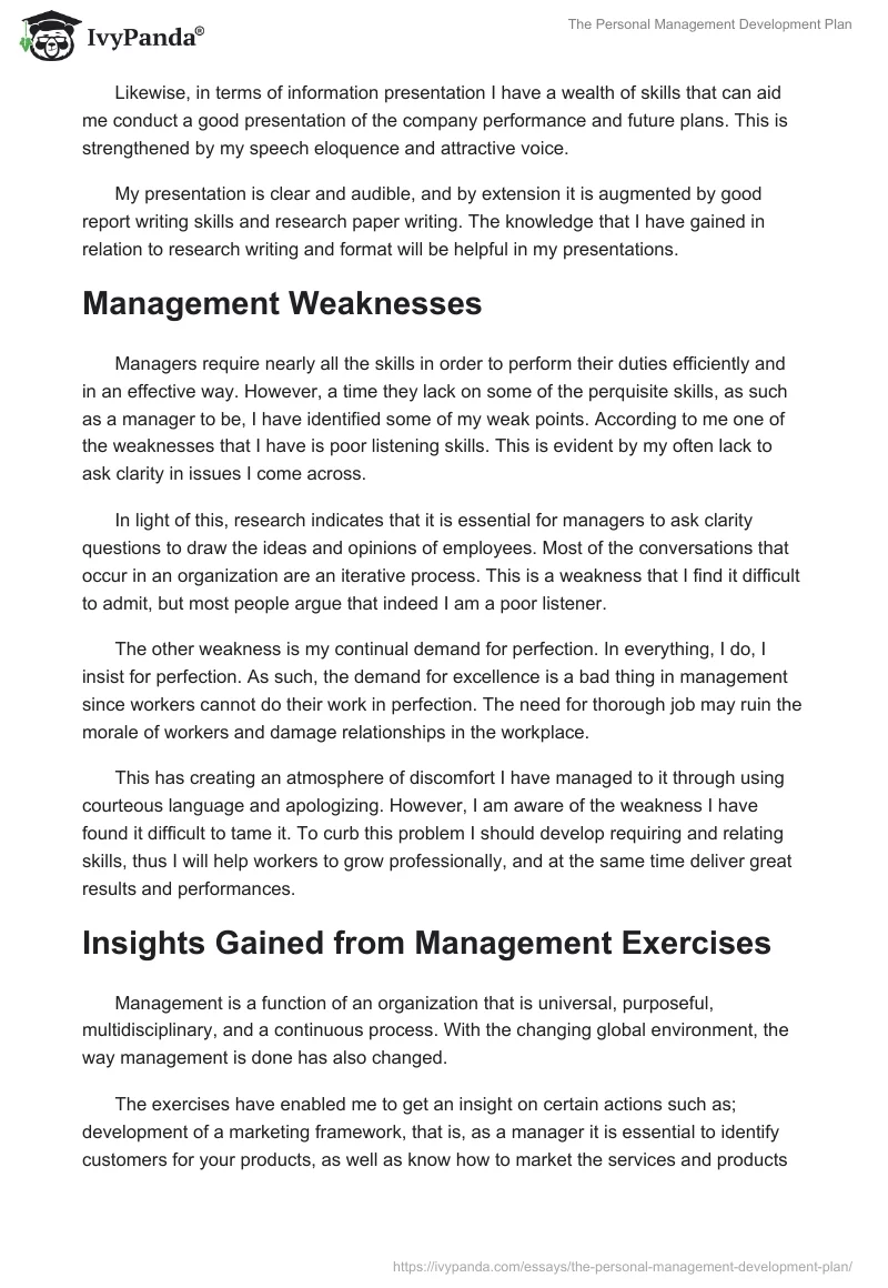 The Personal Management Development Plan. Page 4