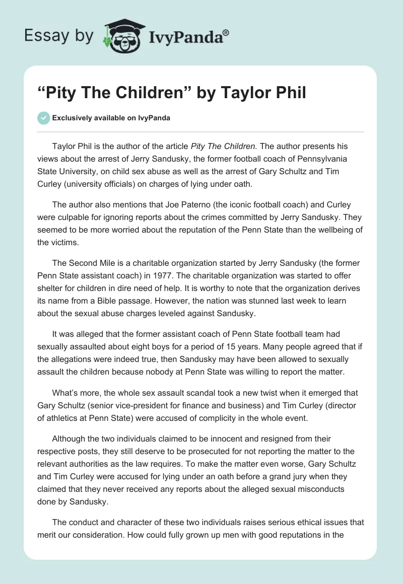 “Pity The Children” by Taylor Phil. Page 1
