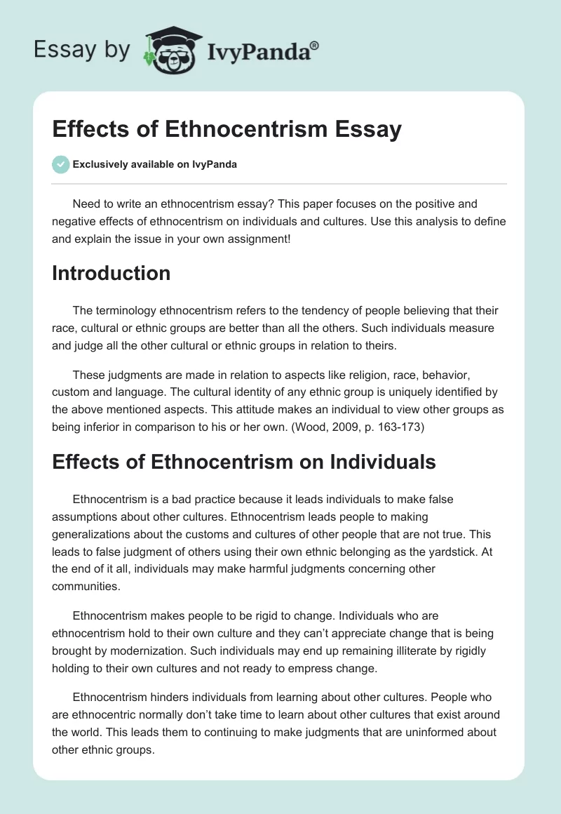 Effects of Ethnocentrism Essay. Page 1