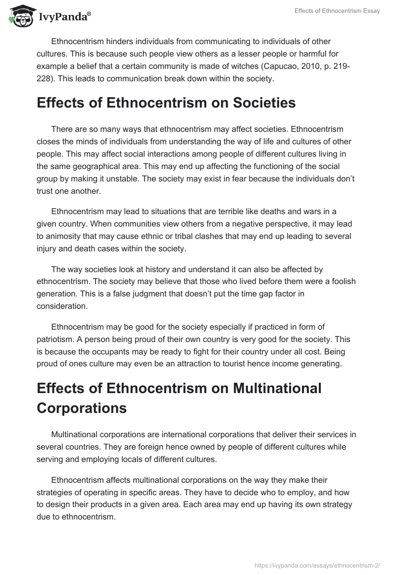 Effects of Ethnocentrism Essay. Page 2