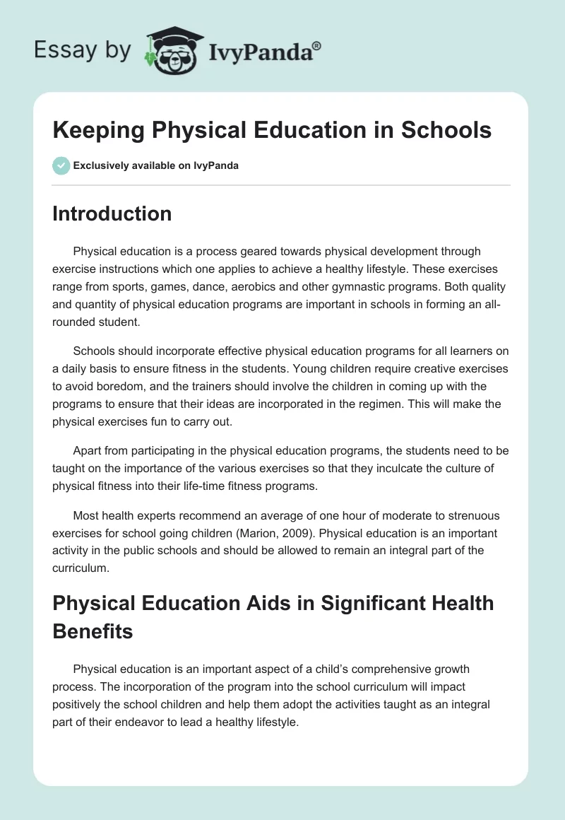 Keeping Physical Education in Schools. Page 1