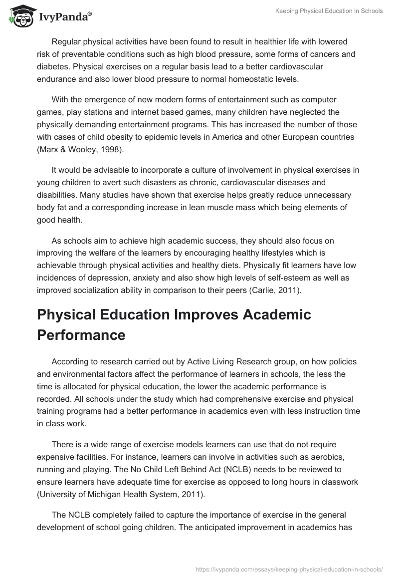Keeping Physical Education in Schools. Page 2