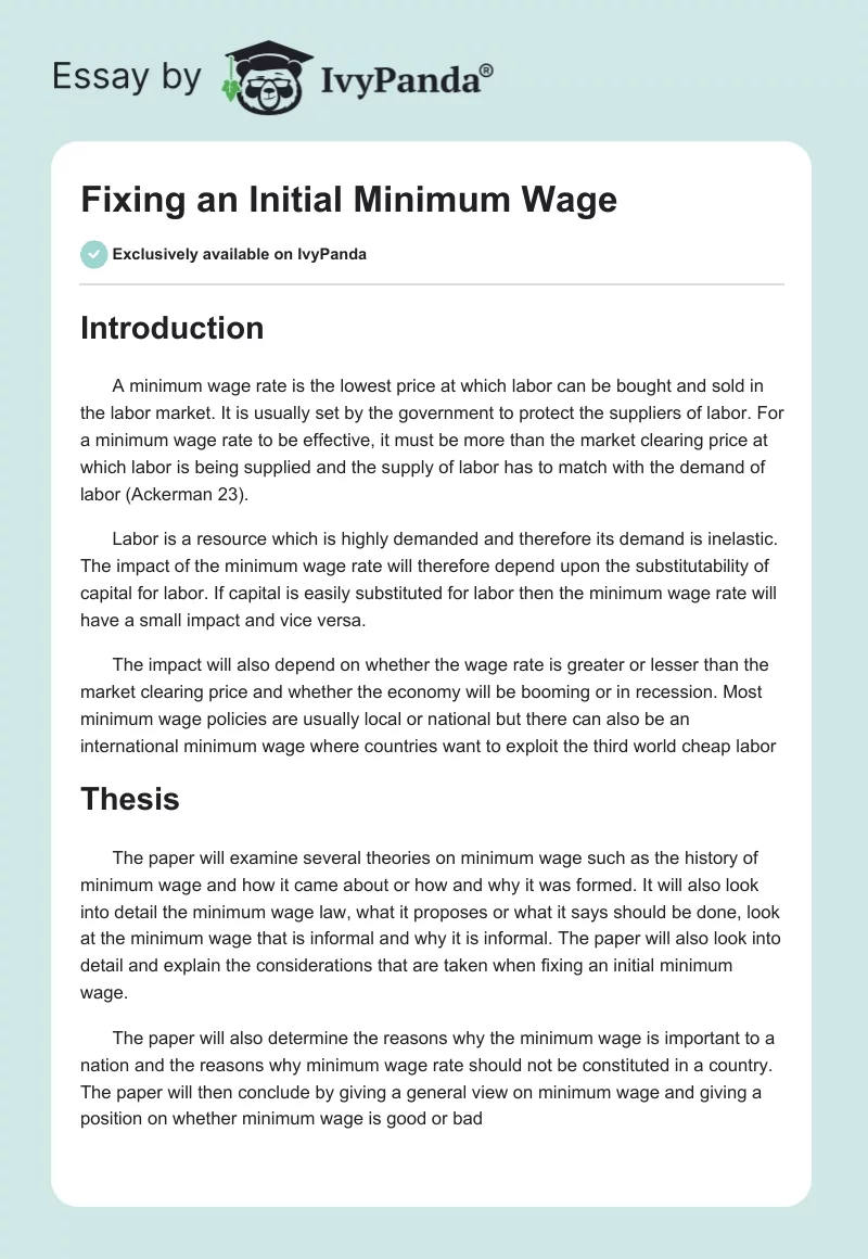 Fixing an Initial Minimum Wage. Page 1