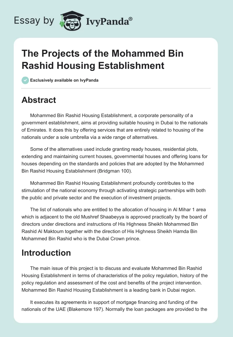 The Projects of the Mohammed Bin Rashid Housing Establishment. Page 1