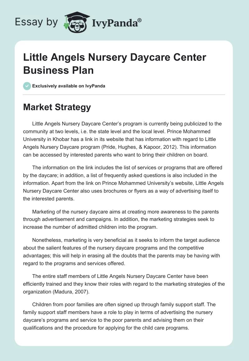 Little Angels Nursery Daycare Center Business Plan. Page 1
