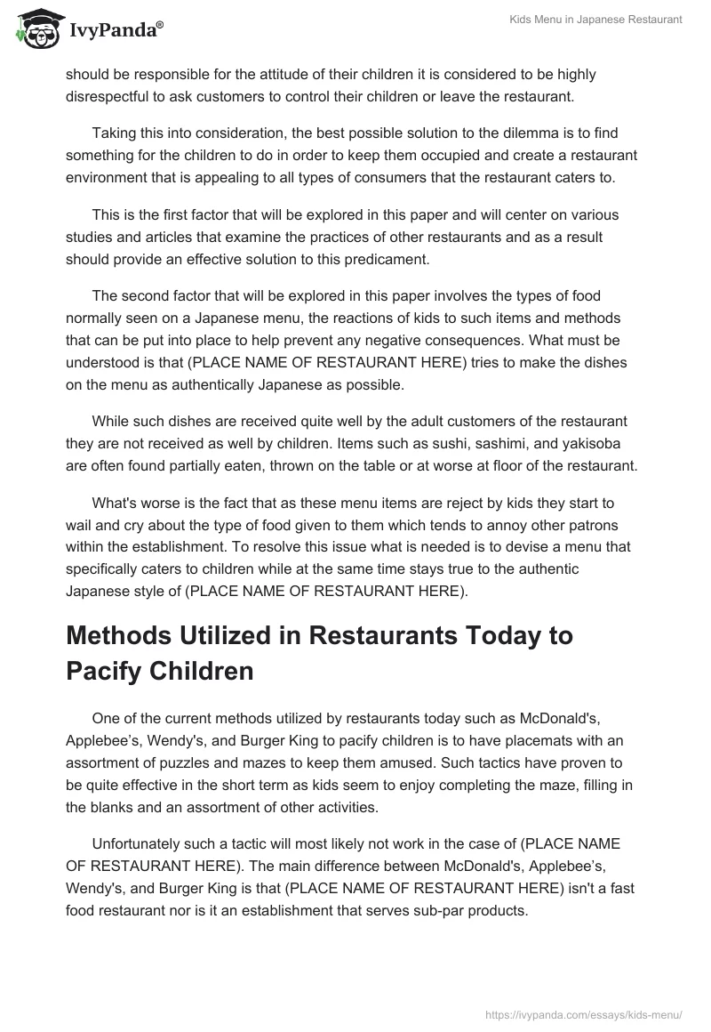 Kids Menu in Japanese Restaurant. Page 2
