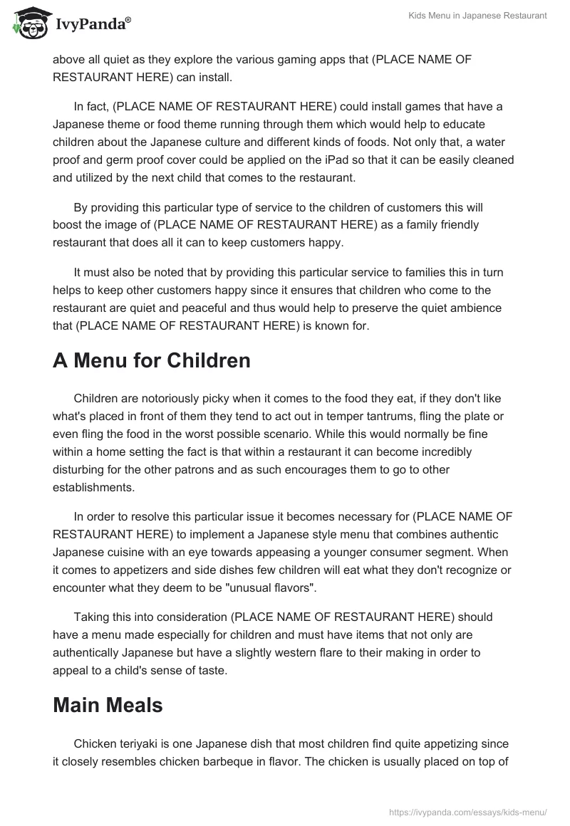 Kids Menu in Japanese Restaurant. Page 4