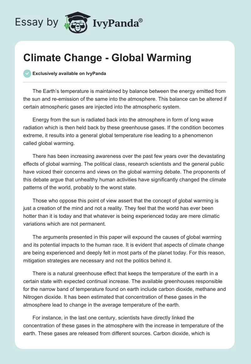 Climate Change - Global Warming. Page 1
