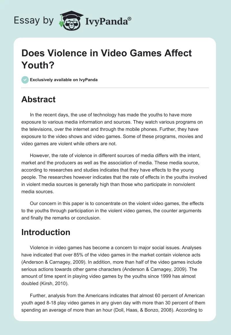 Does Violence in Video Games Affect Youth?. Page 1