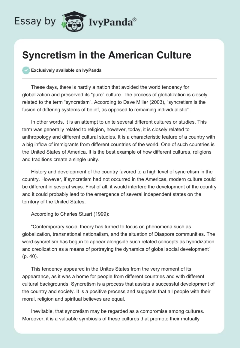 Syncretism in the American Culture. Page 1