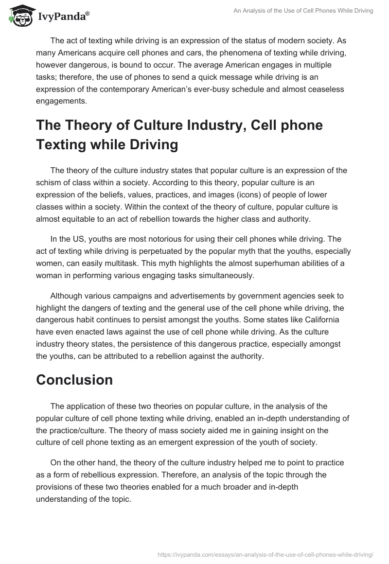 An Analysis of the Use of Cell Phones While Driving. Page 2