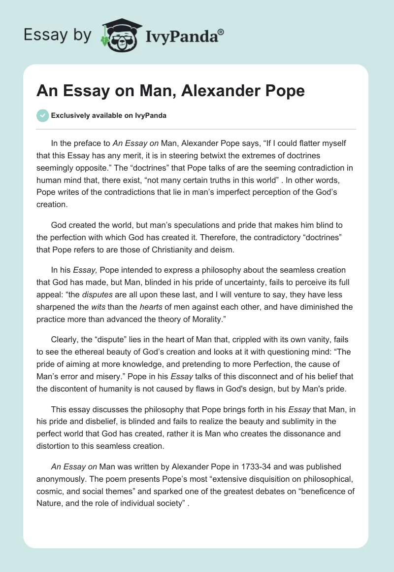 “An Essay on Man” by Alexander Pope. Page 1