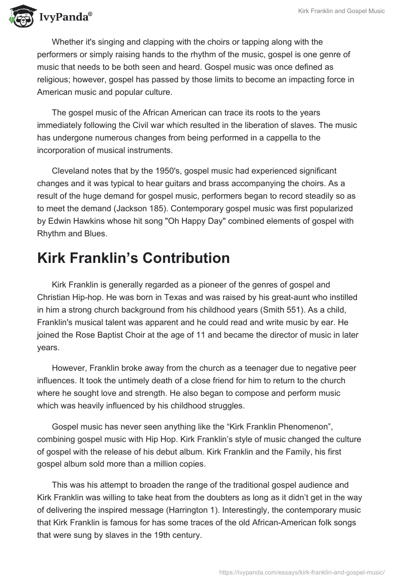 Kirk Franklin and Gospel Music. Page 2