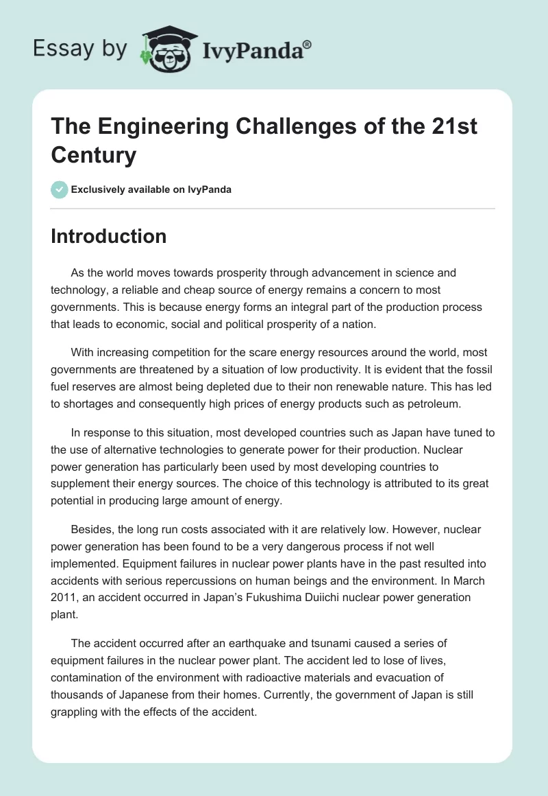 The Engineering Challenges of the 21st Century. Page 1