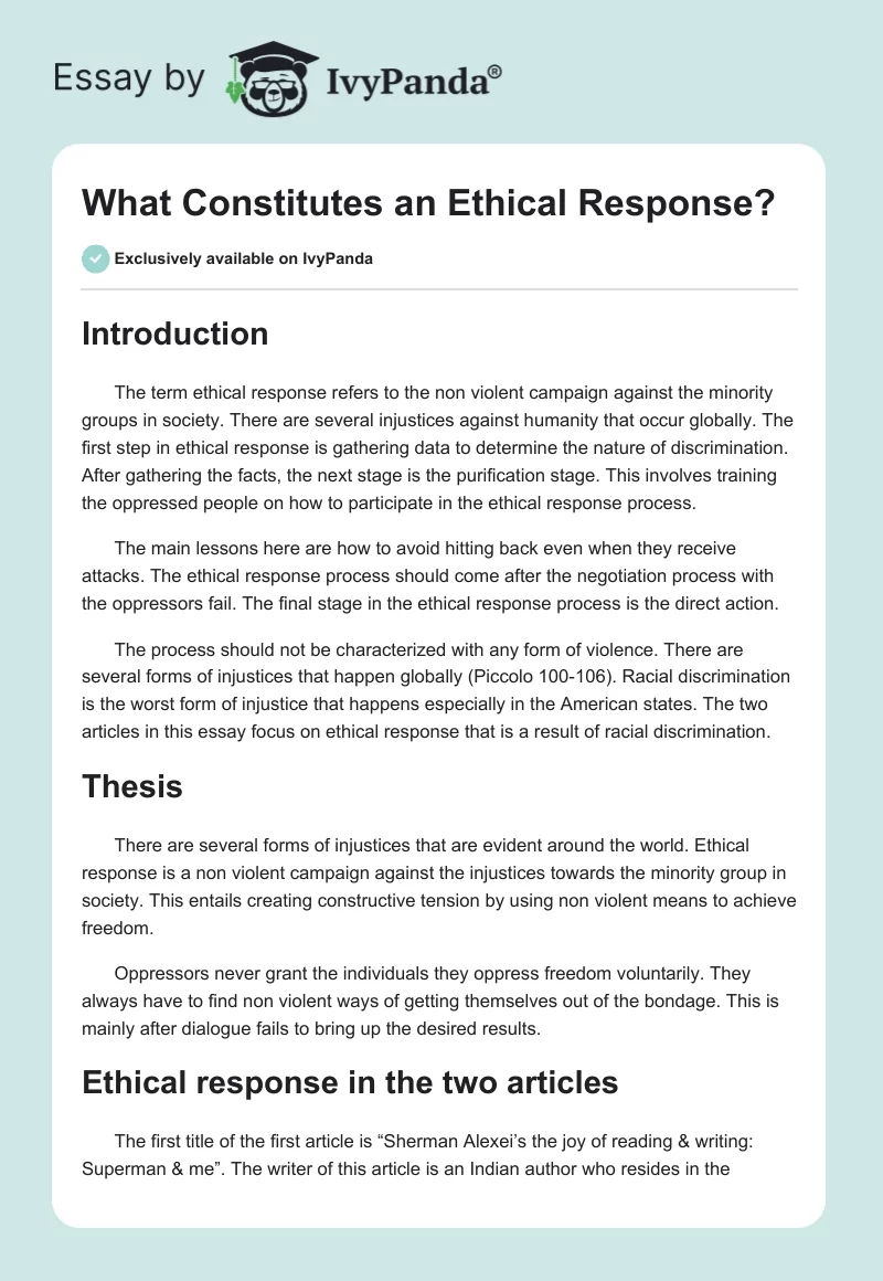 What Constitutes an Ethical Response?. Page 1