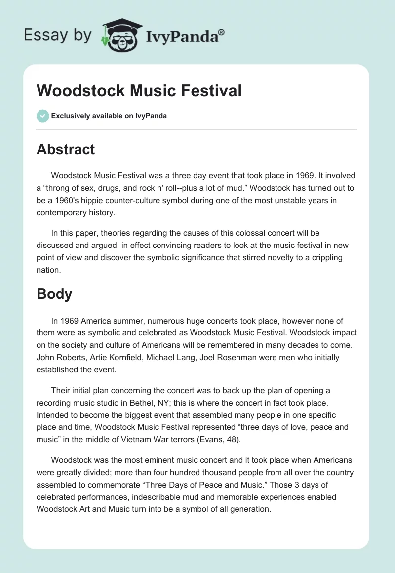Woodstock Music Festival. Page 1
