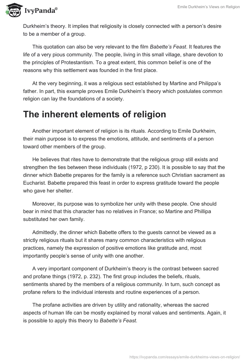Emile Durkheim’s Views on Religion. Page 2