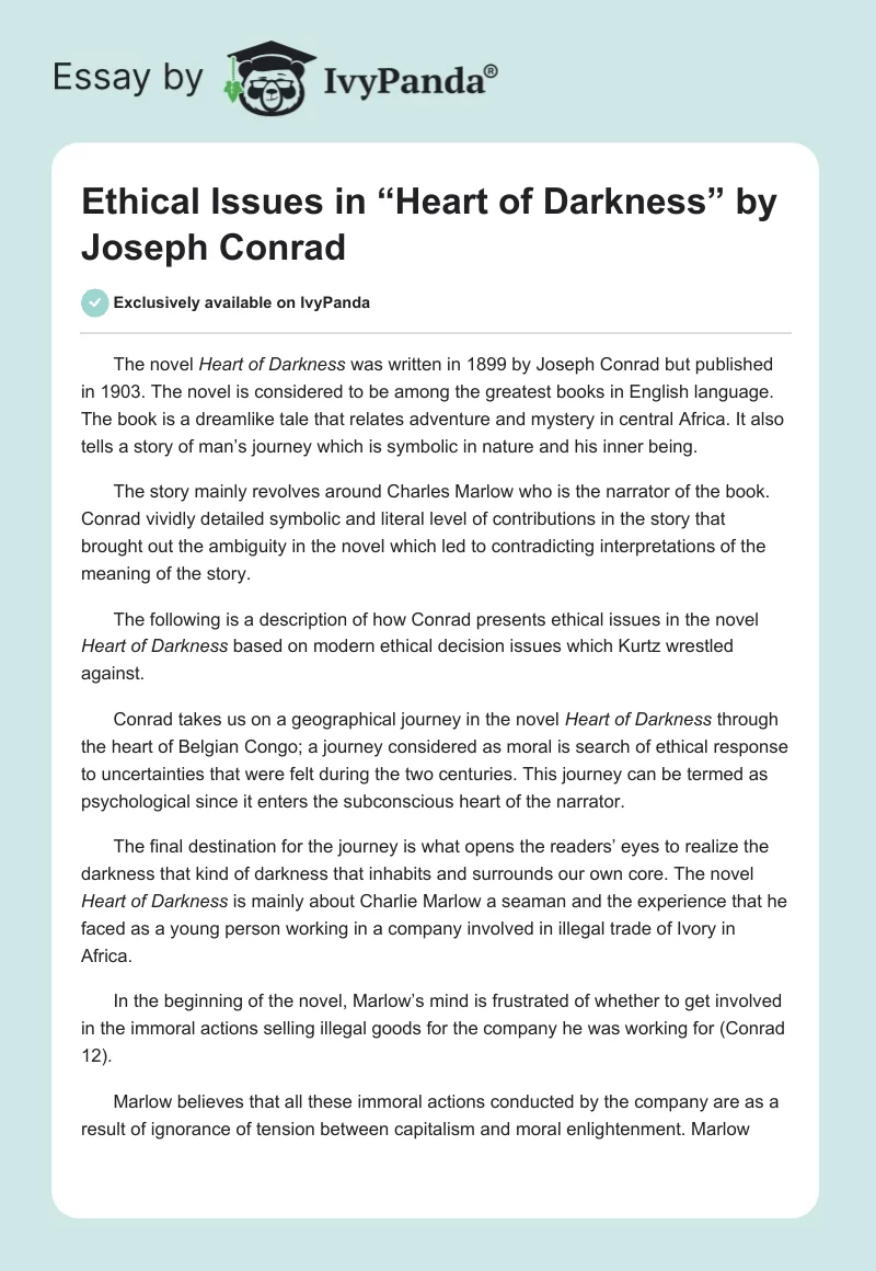 Ethical Issues in “Heart of Darkness” by Joseph Conrad. Page 1