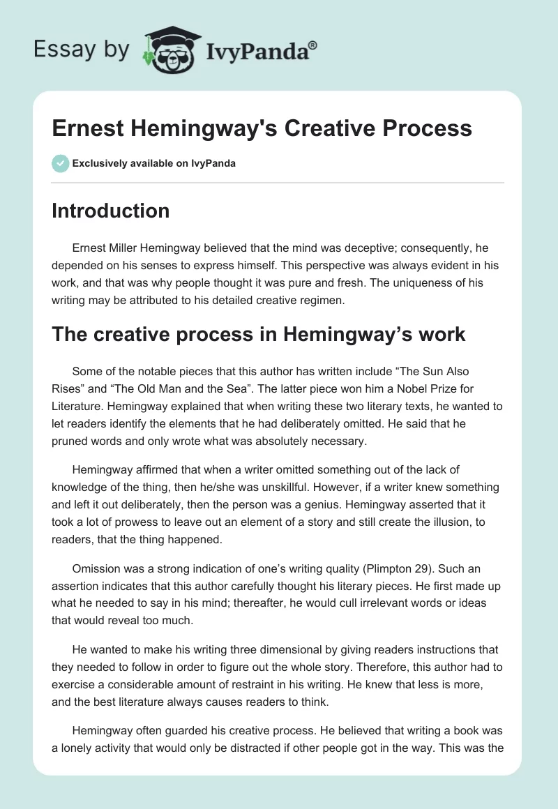 Ernest Hemingway's Creative Process. Page 1
