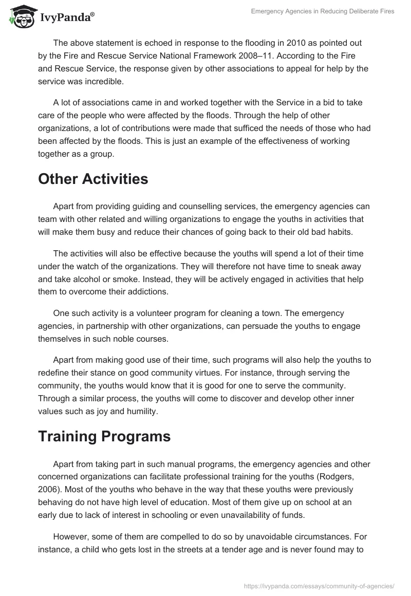 Emergency Agencies in Reducing Deliberate Fires. Page 5