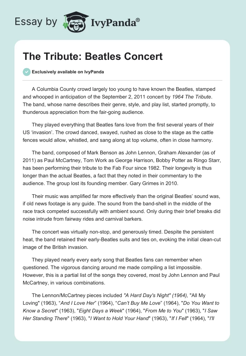 The Tribute: Beatles Concert. Page 1