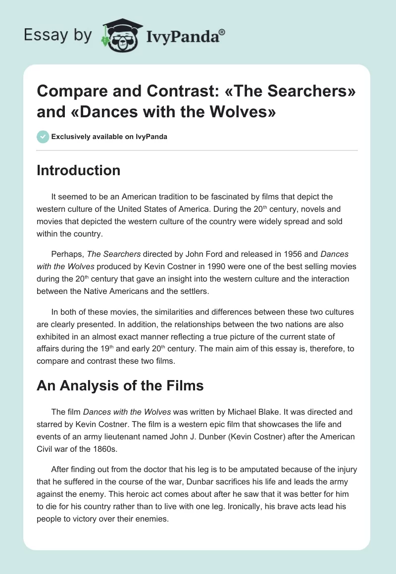 Compare and Contrast: «The Searchers» and «Dances with the Wolves». Page 1