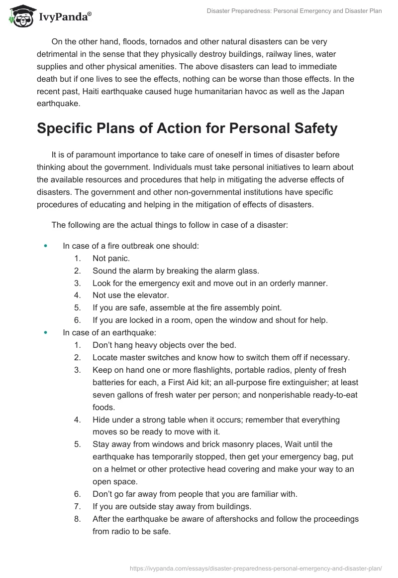 Disaster Preparedness: Personal Emergency and Disaster Plan. Page 4