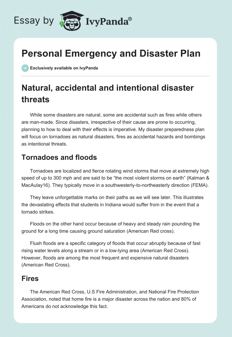Personal Emergency and Disaster Plan. Page 1