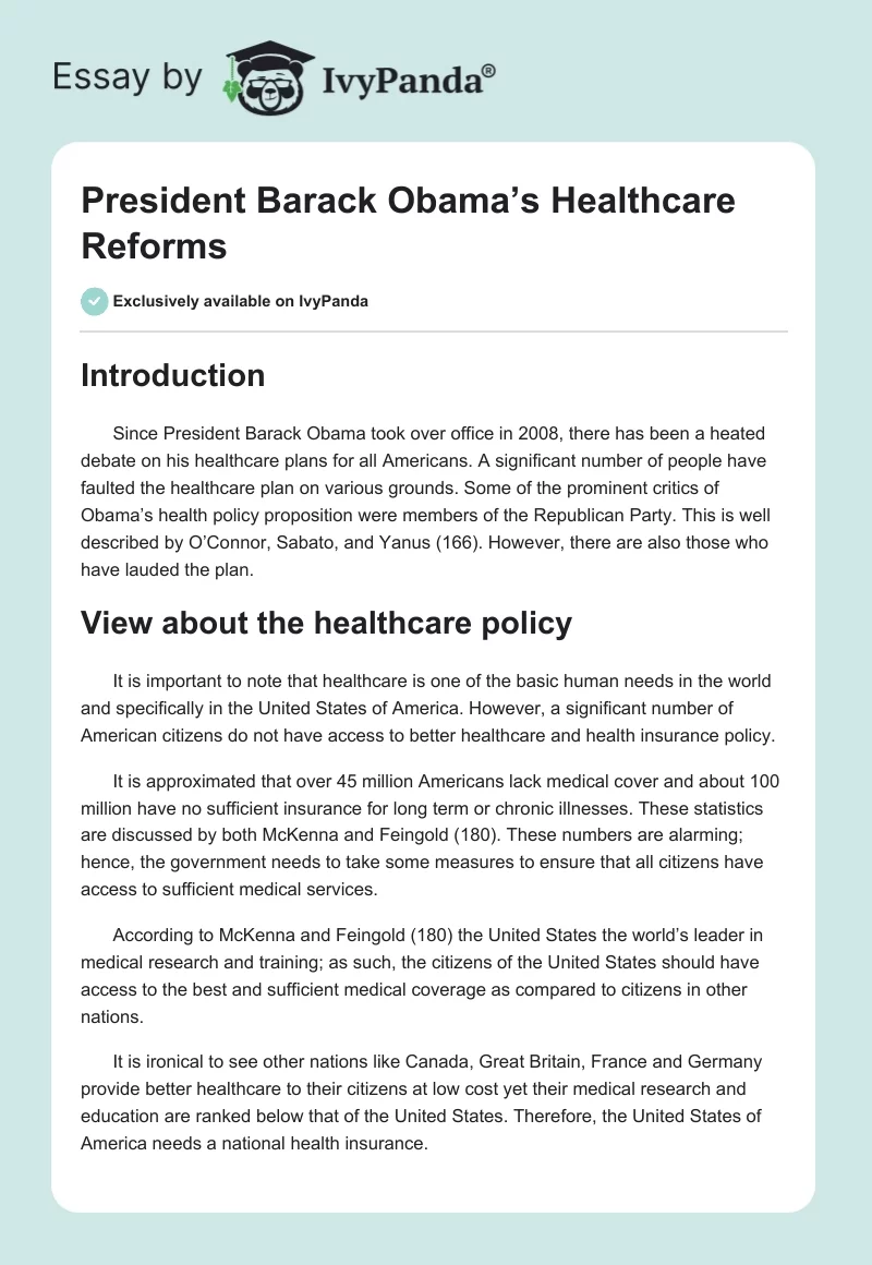 President Barack Obama’s Healthcare Reforms. Page 1