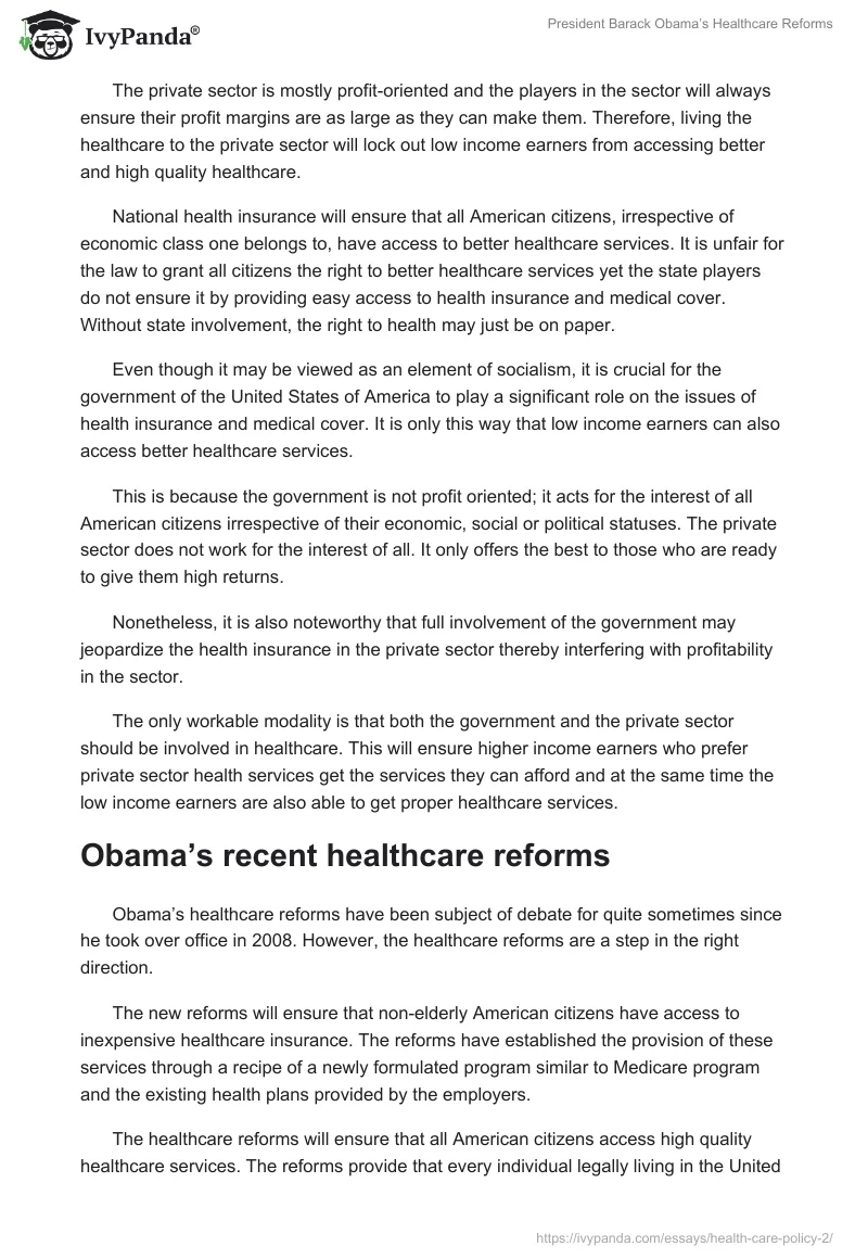President Barack Obama’s Healthcare Reforms. Page 2