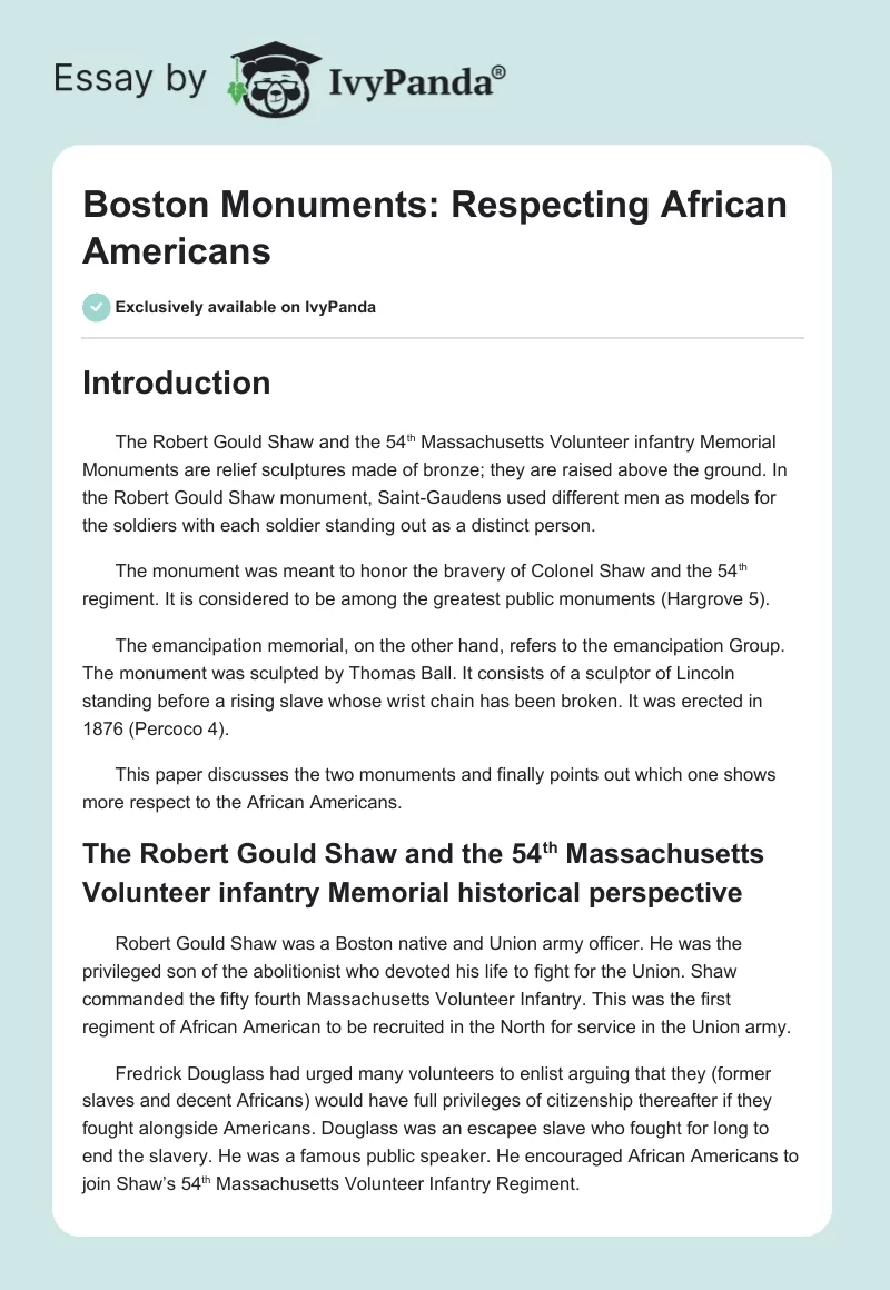 Boston Monuments: Respecting African Americans. Page 1
