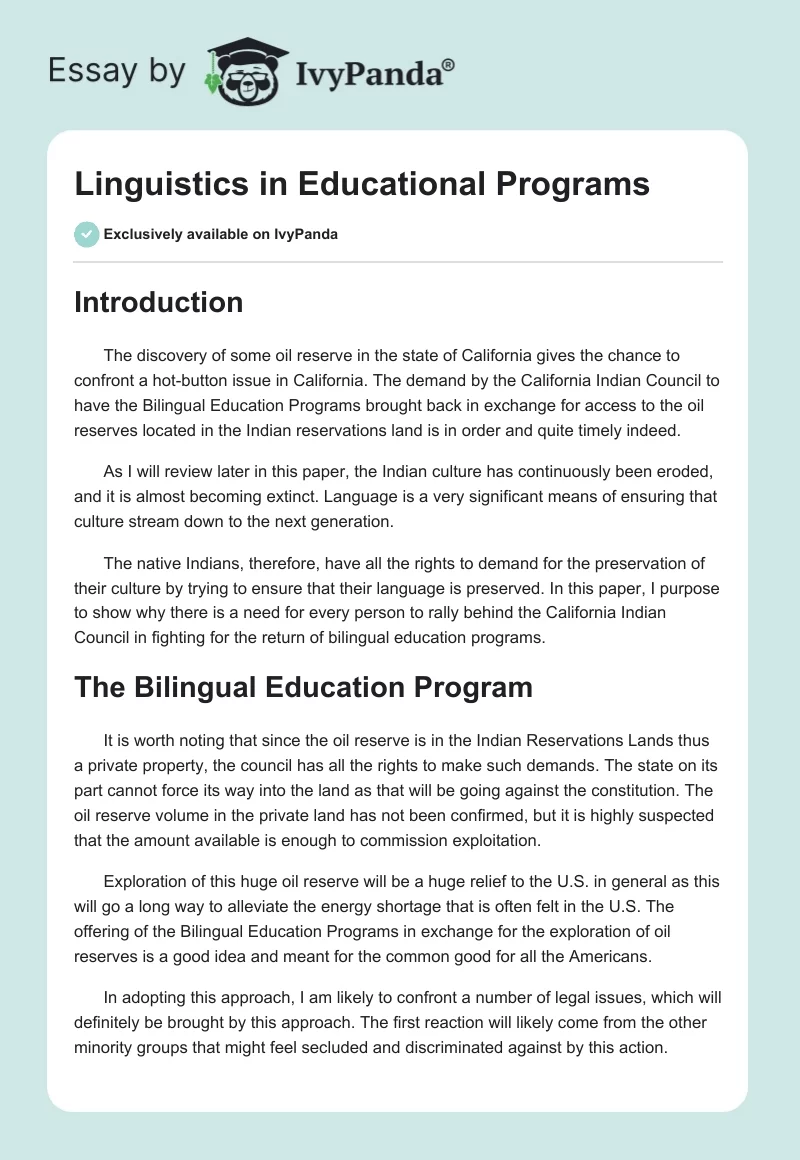 Linguistics in Educational Programs. Page 1