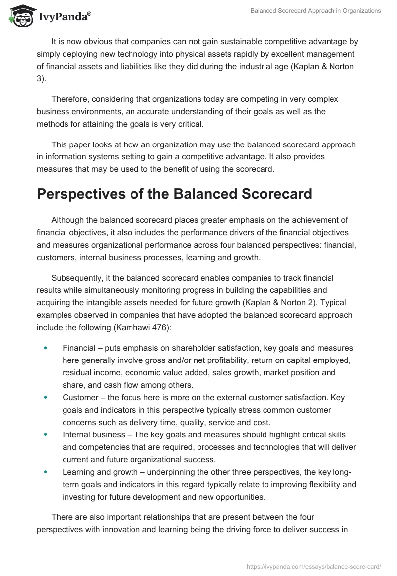 Balanced Scorecard Approach in Organizations. Page 2