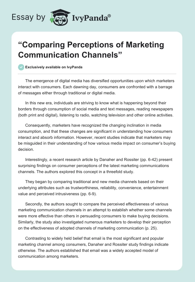 “Comparing Perceptions of Marketing Communication Channels”. Page 1