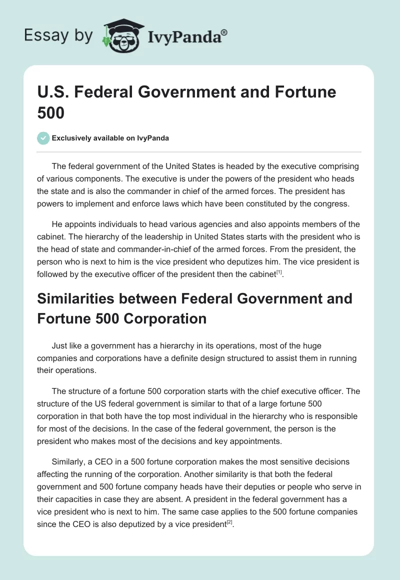 U.S. Federal Government and Fortune 500. Page 1