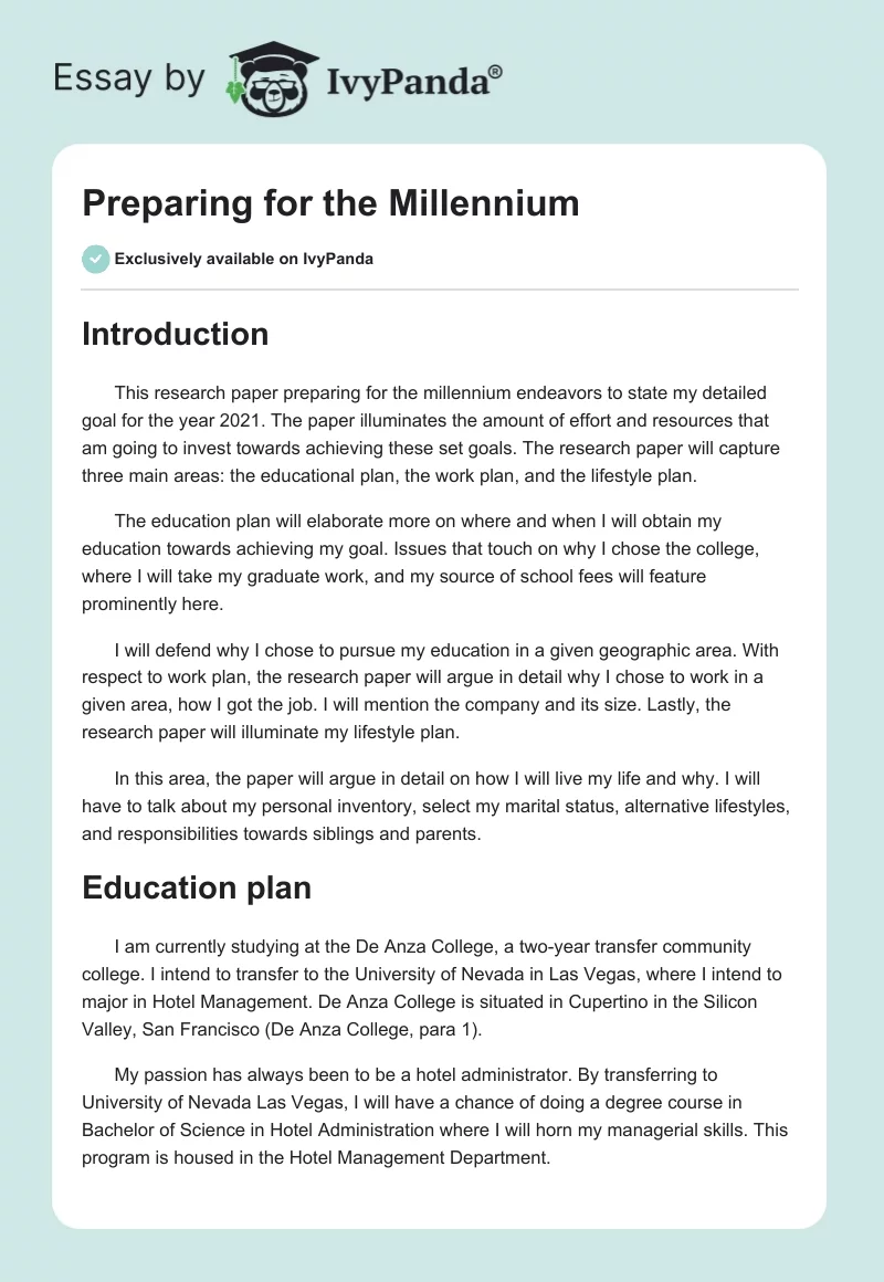 Preparing for the Millennium. Page 1