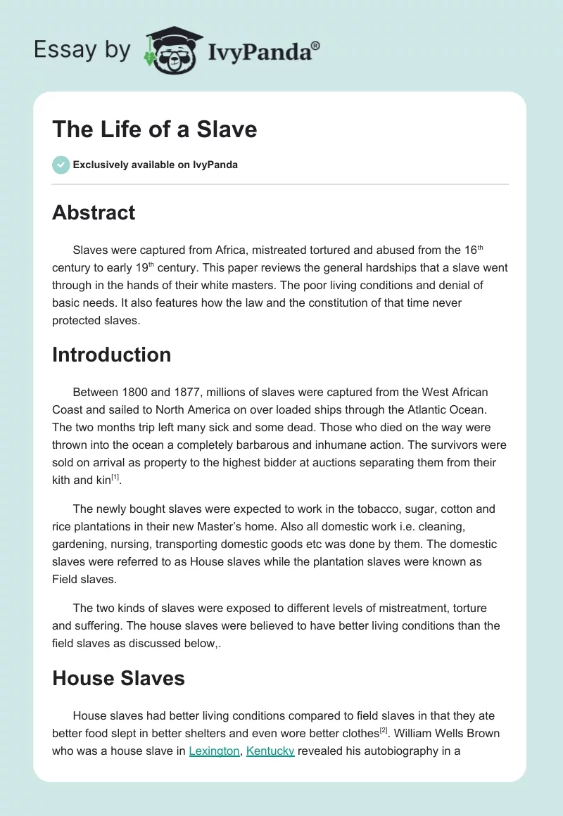 The Life of a Slave. Page 1